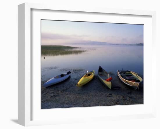 Boats on the Shore of Webb Lake near Mt. Blue State Park, Northern Forest, Maine, USA-Jerry & Marcy Monkman-Framed Premium Photographic Print