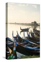 Boats on the Taungthaman Lake Near Amarapura with the U Bein Teak Bridge Behind, Myanmar (Burma)-Alex Robinson-Stretched Canvas