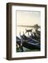 Boats on the Taungthaman Lake Near Amarapura with the U Bein Teak Bridge Behind, Myanmar (Burma)-Alex Robinson-Framed Photographic Print