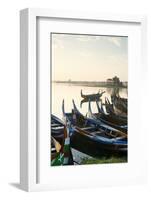 Boats on the Taungthaman Lake Near Amarapura with the U Bein Teak Bridge Behind, Myanmar (Burma)-Alex Robinson-Framed Photographic Print