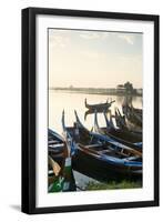 Boats on the Taungthaman Lake Near Amarapura with the U Bein Teak Bridge Behind, Myanmar (Burma)-Alex Robinson-Framed Photographic Print