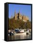 Boats on the Waterfront Below the Cathedral of Palma, on Majorca, Balearic Islands, Spain-null-Framed Stretched Canvas