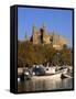 Boats on the Waterfront Below the Cathedral of Palma, on Majorca, Balearic Islands, Spain-null-Framed Stretched Canvas