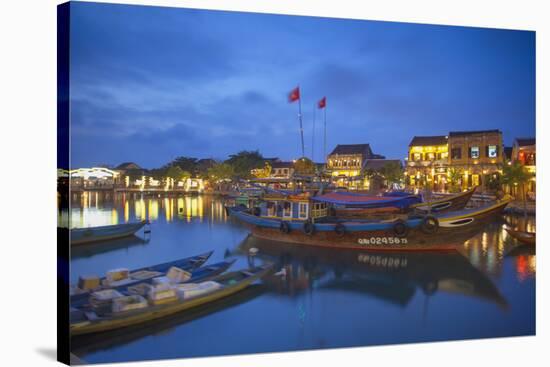 Boats on Thu Bon River at Dusk, Hoi An, Quang Nam, Vietnam, Indochina, Southeast Asia, Asia-Ian Trower-Stretched Canvas