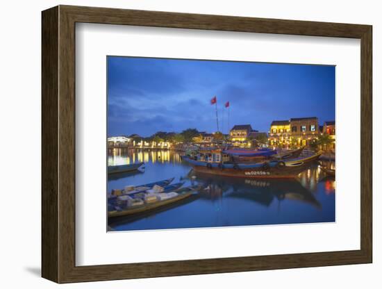 Boats on Thu Bon River at Dusk, Hoi An, Quang Nam, Vietnam, Indochina, Southeast Asia, Asia-Ian Trower-Framed Photographic Print