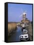 Boats on Waterway and Windmill, Cley Next the Sea, Norfolk, England, United Kingdom-Jeremy Bright-Framed Stretched Canvas