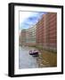Boats Pass by Waterfront Warehouses and Lofts, Speicherstadt Warehouse District, Hamburg, Germany-Miva Stock-Framed Photographic Print