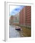 Boats Pass by Waterfront Warehouses and Lofts, Speicherstadt Warehouse District, Hamburg, Germany-Miva Stock-Framed Photographic Print