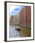 Boats Pass by Waterfront Warehouses and Lofts, Speicherstadt Warehouse District, Hamburg, Germany-Miva Stock-Framed Photographic Print