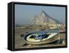 Boats Pulled onto Beach Below the Rock of Gibraltar, Gibraltar-Charles Bowman-Framed Stretched Canvas