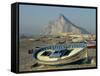 Boats Pulled onto Beach Below the Rock of Gibraltar, Gibraltar-Charles Bowman-Framed Stretched Canvas