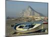 Boats Pulled onto Beach Below the Rock of Gibraltar, Gibraltar-Charles Bowman-Mounted Photographic Print