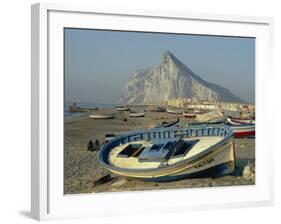 Boats Pulled onto Beach Below the Rock of Gibraltar, Gibraltar-Charles Bowman-Framed Photographic Print