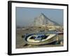 Boats Pulled onto Beach Below the Rock of Gibraltar, Gibraltar-Charles Bowman-Framed Photographic Print