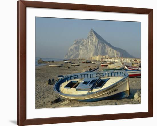 Boats Pulled onto Beach Below the Rock of Gibraltar, Gibraltar-Charles Bowman-Framed Photographic Print