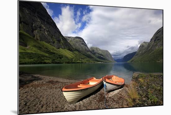 Boats Pulled Up by a Fjord, Songdal Region, Near Bergen, Western Norway, Scandinavia, Europe-David Pickford-Mounted Photographic Print