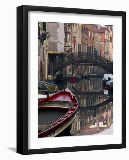 Boats Rest on Still Canal Water, Venice, Italy-Wendy Kaveney-Framed Photographic Print