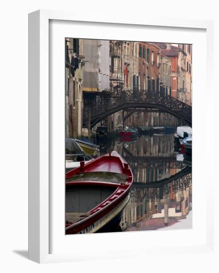 Boats Rest on Still Canal Water, Venice, Italy-Wendy Kaveney-Framed Photographic Print