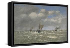 Boats Returning to Port, Trouville, 1894 (Oil on Canvas, Marouflaged to Aluminum)-Eugene Louis Boudin-Framed Stretched Canvas