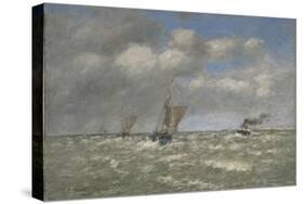 Boats Returning to Port, Trouville, 1894 (Oil on Canvas, Marouflaged to Aluminum)-Eugene Louis Boudin-Stretched Canvas