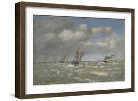 Boats Returning to Port, Trouville, 1894 (Oil on Canvas, Marouflaged to Aluminum)-Eugene Louis Boudin-Framed Giclee Print