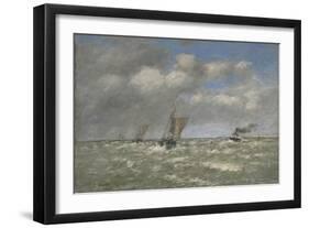 Boats Returning to Port, Trouville, 1894 (Oil on Canvas, Marouflaged to Aluminum)-Eugene Louis Boudin-Framed Giclee Print