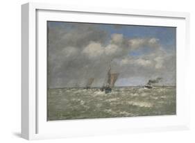 Boats Returning to Port, Trouville, 1894 (Oil on Canvas, Marouflaged to Aluminum)-Eugene Louis Boudin-Framed Giclee Print