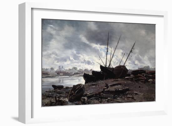 Boats Waiting for the Tide, 1882-Emmanuel Lansyer-Framed Giclee Print