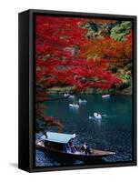 Boats with Tourists Showing Arashiyama's Autumn Colours, Kyoto, Japan-Frank Carter-Framed Stretched Canvas