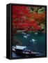 Boats with Tourists Showing Arashiyama's Autumn Colours, Kyoto, Japan-Frank Carter-Framed Stretched Canvas