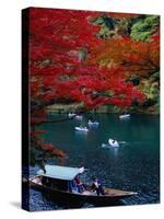 Boats with Tourists Showing Arashiyama's Autumn Colours, Kyoto, Japan-Frank Carter-Stretched Canvas