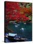 Boats with Tourists Showing Arashiyama's Autumn Colours, Kyoto, Japan-Frank Carter-Stretched Canvas