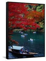 Boats with Tourists Showing Arashiyama's Autumn Colours, Kyoto, Japan-Frank Carter-Framed Stretched Canvas