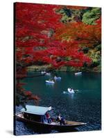 Boats with Tourists Showing Arashiyama's Autumn Colours, Kyoto, Japan-Frank Carter-Stretched Canvas