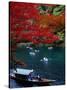 Boats with Tourists Showing Arashiyama's Autumn Colours, Kyoto, Japan-Frank Carter-Stretched Canvas