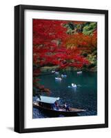 Boats with Tourists Showing Arashiyama's Autumn Colours, Kyoto, Japan-Frank Carter-Framed Photographic Print