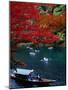 Boats with Tourists Showing Arashiyama's Autumn Colours, Kyoto, Japan-Frank Carter-Mounted Photographic Print