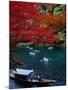 Boats with Tourists Showing Arashiyama's Autumn Colours, Kyoto, Japan-Frank Carter-Mounted Photographic Print