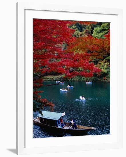 Boats with Tourists Showing Arashiyama's Autumn Colours, Kyoto, Japan-Frank Carter-Framed Photographic Print