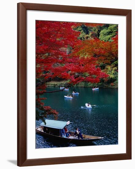 Boats with Tourists Showing Arashiyama's Autumn Colours, Kyoto, Japan-Frank Carter-Framed Photographic Print