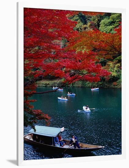 Boats with Tourists Showing Arashiyama's Autumn Colours, Kyoto, Japan-Frank Carter-Framed Photographic Print