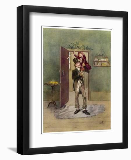 Bob Cratchit with "Tiny Tim" His Crippled Youngest Son-Frederick Barnard-Framed Art Print