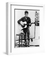 Bob Dylan Playing Guitar and Harmonica into Microphone. 1965-null-Framed Art Print