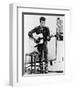 Bob Dylan Playing Guitar and Harmonica into Microphone. 1965-null-Framed Art Print