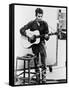 Bob Dylan Playing Guitar and Harmonica into Microphone. 1965-null-Framed Stretched Canvas