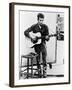 Bob Dylan Playing Guitar and Harmonica into Microphone. 1965-null-Framed Art Print