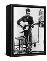 Bob Dylan Playing Guitar and Harmonica into Microphone. 1965-null-Framed Stretched Canvas