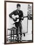 Bob Dylan Playing Guitar and Harmonica into Microphone. 1965-null-Framed Art Print
