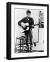 Bob Dylan Playing Guitar and Harmonica into Microphone. 1965-null-Framed Art Print