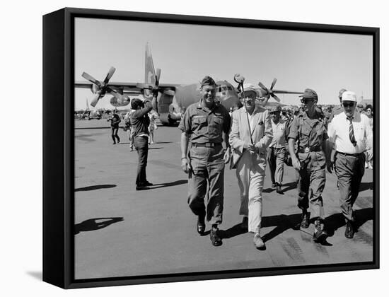 Bob Hope, Walks with Generals at Pleiku Air Base, South Vietnam, Dec. 19, 1966-null-Framed Stretched Canvas